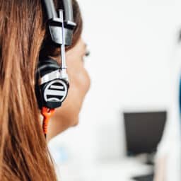 Woman participates in hearing test