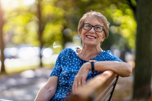 Senior woman outdoors in the city.